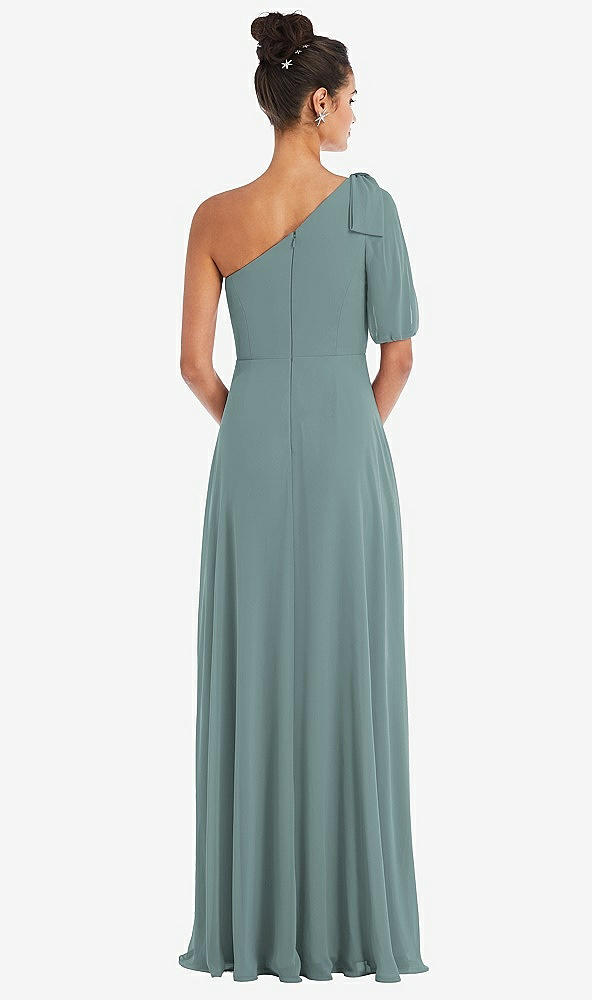 Back View - Icelandic Bow One-Shoulder Flounce Sleeve Maxi Dress