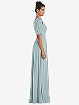 Side View Thumbnail - Morning Sky Bow One-Shoulder Flounce Sleeve Maxi Dress