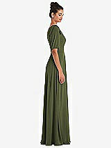 Side View Thumbnail - Olive Green Bow One-Shoulder Flounce Sleeve Maxi Dress