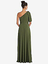 Rear View Thumbnail - Olive Green Bow One-Shoulder Flounce Sleeve Maxi Dress