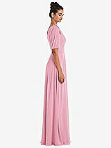 Side View Thumbnail - Peony Pink Bow One-Shoulder Flounce Sleeve Maxi Dress