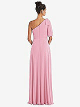 Rear View Thumbnail - Peony Pink Bow One-Shoulder Flounce Sleeve Maxi Dress