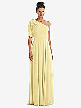 Front View Thumbnail - Pale Yellow Bow One-Shoulder Flounce Sleeve Maxi Dress