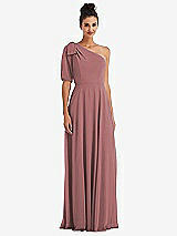 Front View Thumbnail - Rosewood Bow One-Shoulder Flounce Sleeve Maxi Dress