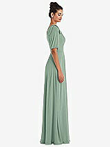 Side View Thumbnail - Seagrass Bow One-Shoulder Flounce Sleeve Maxi Dress