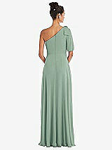 Rear View Thumbnail - Seagrass Bow One-Shoulder Flounce Sleeve Maxi Dress
