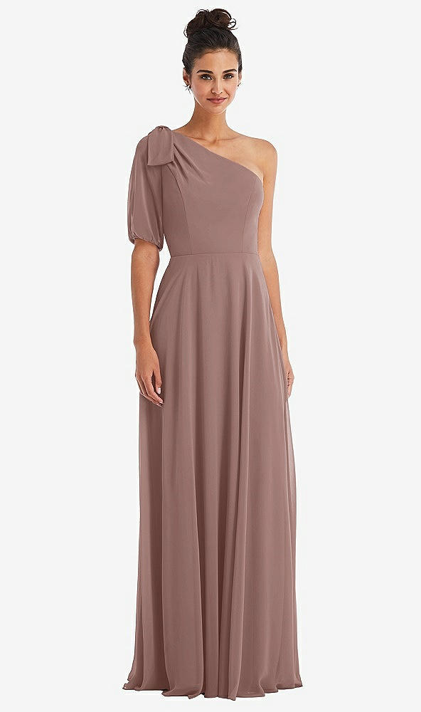 Front View - Sienna Bow One-Shoulder Flounce Sleeve Maxi Dress