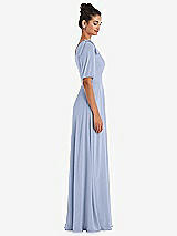 Side View Thumbnail - Sky Blue Bow One-Shoulder Flounce Sleeve Maxi Dress