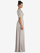 Side View Thumbnail - Taupe Bow One-Shoulder Flounce Sleeve Maxi Dress