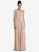 Front View Thumbnail - Toasted Sugar Bow One-Shoulder Flounce Sleeve Maxi Dress