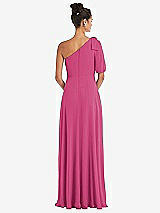 Rear View Thumbnail - Tea Rose Bow One-Shoulder Flounce Sleeve Maxi Dress