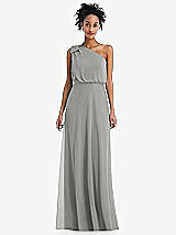 Front View Thumbnail - Chelsea Gray One-Shoulder Bow Blouson Bodice Maxi Dress