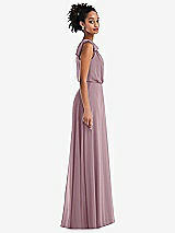 Side View Thumbnail - Dusty Rose One-Shoulder Bow Blouson Bodice Maxi Dress