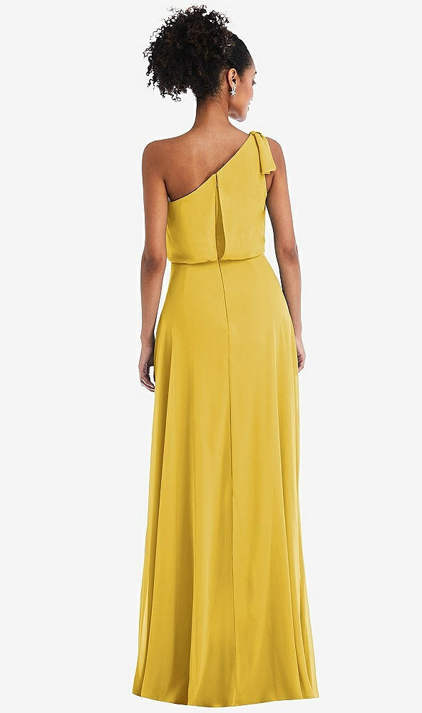 Back View - Marigold One-Shoulder Bow Blouson Bodice Maxi Dress