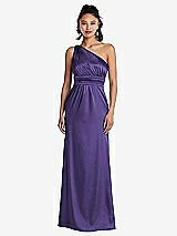 Front View Thumbnail - Regalia - PANTONE Ultra Violet One-Shoulder Draped Satin Maxi Dress