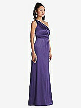 Side View Thumbnail - Regalia - PANTONE Ultra Violet One-Shoulder Draped Satin Maxi Dress