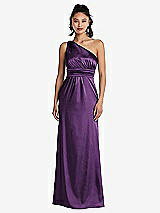 Front View Thumbnail - African Violet One-Shoulder Draped Satin Maxi Dress