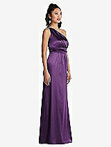 Side View Thumbnail - African Violet One-Shoulder Draped Satin Maxi Dress