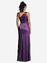 Rear View Thumbnail - African Violet One-Shoulder Draped Satin Maxi Dress