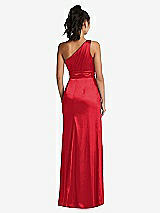 Rear View Thumbnail - Parisian Red One-Shoulder Draped Satin Maxi Dress