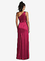 Rear View Thumbnail - Valentine One-Shoulder Draped Satin Maxi Dress