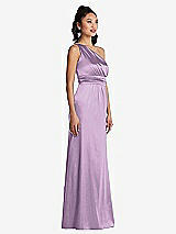 Side View Thumbnail - Wood Violet One-Shoulder Draped Satin Maxi Dress