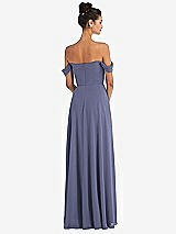 Rear View Thumbnail - French Blue Off-the-Shoulder Draped Neckline Maxi Dress