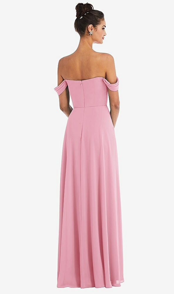 Back View - Peony Pink Off-the-Shoulder Draped Neckline Maxi Dress