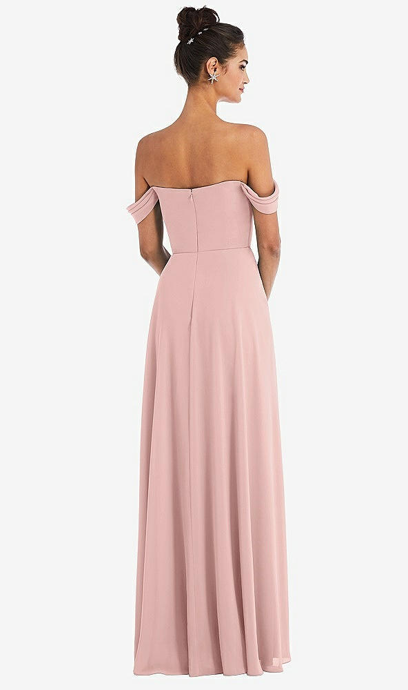 Back View - Rose - PANTONE Rose Quartz Off-the-Shoulder Draped Neckline Maxi Dress