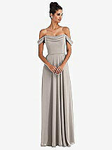 Front View Thumbnail - Taupe Off-the-Shoulder Draped Neckline Maxi Dress