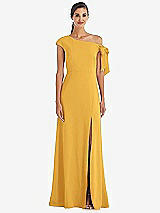 Front View Thumbnail - NYC Yellow Off-the-Shoulder Tie Detail Maxi Dress with Front Slit