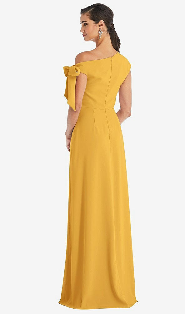 Back View - NYC Yellow Off-the-Shoulder Tie Detail Maxi Dress with Front Slit