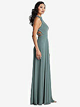 Side View Thumbnail - Icelandic Stand Collar Halter Maxi Dress with Criss Cross Open-Back