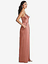 Side View Thumbnail - Desert Rose Cowl-Neck Spaghetti Strap Maxi Jumpsuit with Pockets