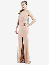 Side View Thumbnail - Cameo & Mist Cutout Open-Back Halter Maxi Dress with Scarf Tie