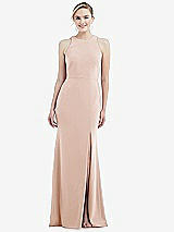 Rear View Thumbnail - Cameo & Mist Cutout Open-Back Halter Maxi Dress with Scarf Tie