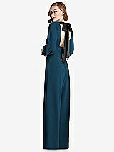 Front View Thumbnail - Atlantic Blue & Black Bishop Sleeve Open-Back Jumpsuit with Scarf Tie