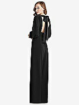 Front View Thumbnail - Black & Black Bishop Sleeve Open-Back Jumpsuit with Scarf Tie