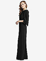 Side View Thumbnail - Black & Black Bishop Sleeve Open-Back Jumpsuit with Scarf Tie