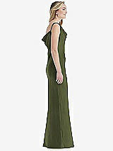 Side View Thumbnail - Olive Green Asymmetrical One-Shoulder Cowl Maxi Slip Dress
