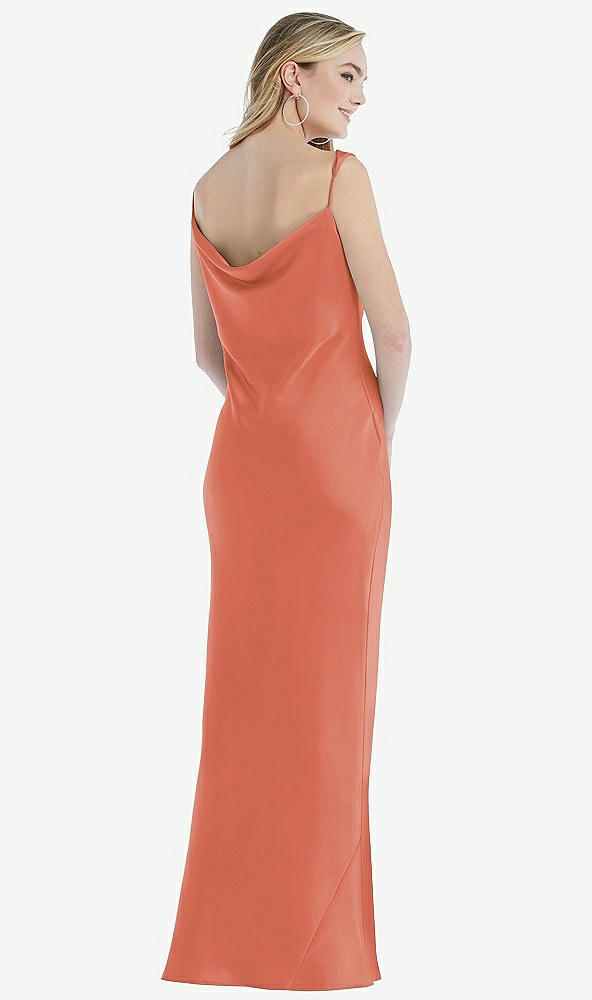 Back View - Terracotta Copper Asymmetrical One-Shoulder Cowl Maxi Slip Dress