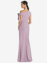 Rear View Thumbnail - Suede Rose Off-the-Shoulder Tie Detail Trumpet Gown with Front Slit