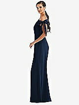 Side View Thumbnail - Midnight Navy Off-the-Shoulder Tie Detail Trumpet Gown with Front Slit