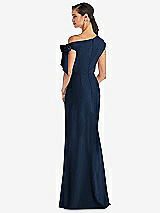 Rear View Thumbnail - Midnight Navy Off-the-Shoulder Tie Detail Trumpet Gown with Front Slit
