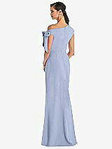 Rear View Thumbnail - Sky Blue Off-the-Shoulder Tie Detail Trumpet Gown with Front Slit