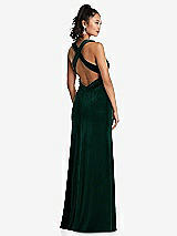 Rear View Thumbnail - Evergreen Plunging Neckline Velvet Maxi Dress with Criss Cross Open-Back