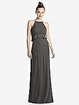 Front View Thumbnail - Caviar Gray Bias Ruffle Empire Waist Halter Maxi Dress with Adjustable Straps