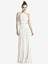 Front View Thumbnail - Spring Fling Bias Ruffle Empire Waist Halter Maxi Dress with Adjustable Straps