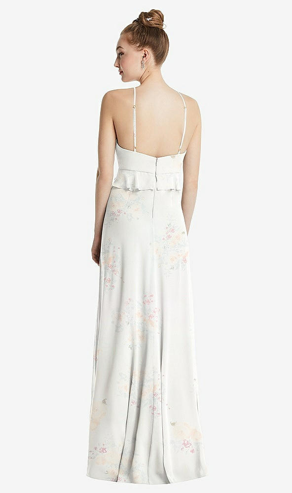 Back View - Spring Fling Bias Ruffle Empire Waist Halter Maxi Dress with Adjustable Straps