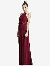 Side View Thumbnail - Burgundy Bias Ruffle Empire Waist Halter Maxi Dress with Adjustable Straps